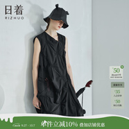 日著（rizhuo）原創(chuàng)設(shè)計女裝2024夏季新款小眾洋氣不規(guī)則格子顯瘦無袖連衣裙 揪揪黑 L