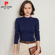 皮爾卡丹（pierre cardin）全棉線洋氣毛衣女半高領(lǐng)緊身針織衫修身絲光棉長(zhǎng)袖打底 藏青色 M