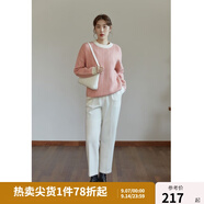 獨束大碼女裝減齡撞色圓領(lǐng)毛衣女秋冬新款胖mm顯瘦百搭套頭上衣 粉色(dy) XL