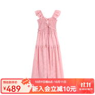 西町村屋（SETIROM）連衣裙女2023春季新款文藝長(zhǎng)裙子法式水墨花朵抽褶吊帶裙 XAAB10147粉紅色 均碼