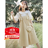 招晴瑜女童夏裝連衣裙奶系甜美學(xué)院風(fēng)背帶裙女學(xué)生寬松中長(zhǎng)款背心裙兩件 套裝 杏色裙 +白色襯衫-12青少年9少女10 165 S(關(guān)注加小禮物)-12青少年9少女10
