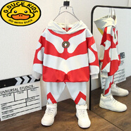 G.DUCKKIDS春秋男童奧特曼衣服秋中小童兒童長袖連帽衛(wèi)衣休閑褲運(yùn)動(dòng)服兩件套 藍(lán)色 90 建議身高【81-90】