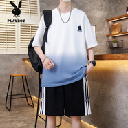 花花公子（PLAYBOY）2025新款夏季短袖t恤男孩初中高中學(xué)生寬松上衣服青少年大童夏裝 白色 M