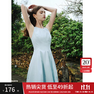 范思藍(lán)恩夏季腰精裙氣質(zhì)收腰無袖背心連衣裙女夏季新款海邊度假顯瘦裙 淺水藍(lán)-無袖 S