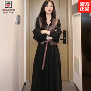 AEMAPE早秋2025新款甜酷風(fēng)設計感連衣裙+皮馬甲+皮帶三件套裝連衣裙子女 兩件套【黑色連衣裙+馬甲】 M 【建議90-105斤】