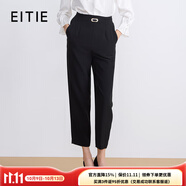 愛特愛（EITIE）時尚高腰簡約百搭通勤OL黑色小腳休閑褲秋季新款女褲7305018 極簡黑20 XL 170