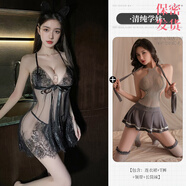 瑰若性感睡衣服免脫誘惑裝套裝床上約會戰(zhàn)袍大碼qqny 【活力2件】蕾絲開衩睡裙+清純學(xué) 均碼 (建議體重80-100斤)