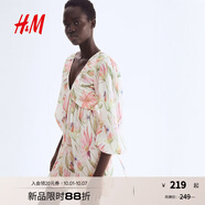 H&M女裝花卉連衣裙2025夏季新款度假風(fēng)喇叭袖褶紋連身裙1295133 奶油色/花卉 2XL 175/128