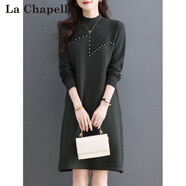 拉夏貝爾（La Chapelle）感黑色針織連衣裙女2025秋冬季新款顯瘦內搭打底衫亮片毛衣裙 綠色 XL 120-130斤