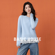 百家好（Basic House）Basic House/百家好100%綿羊毛羊毛衫女2025秋冬新款純色打底衫 藍色 L