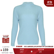 兩三事梵高文藝 青衫 蕾絲拼接半高領(lǐng)打底衫女春季復(fù)古修身內(nèi)搭針織衫 淺藍(lán) 均碼 F