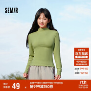 森馬（Semir）長袖T恤女半高領(lǐng)吸濕發(fā)熱抗菌2024冬緊身抓絨打底衫109724101001