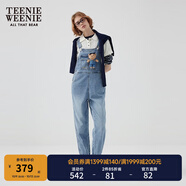 Teenie Weenie【天絲混紡】小熊女秋季元?dú)鈺r(shí)尚牛仔連體長褲背帶褲 中藍(lán)色 XS (155)