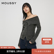 moussy新品軟糯一字領(lǐng)可拆卸修身針織開衫010GA770-6360 021淺黑色 均碼