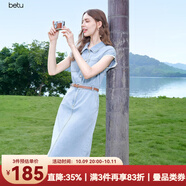 百圖betu女裝2025夏季新款連衣裙無(wú)袖減齡蕾絲拼接牛仔連衣裙2507T53 淺牛仔藍 M