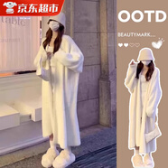 LZJV白色水貂絨開(kāi)衫毛衣中長(cháng)款寬松慵懶風(fēng)針織外套女秋冬浴袍外搭大衣 白色均碼（80-130斤）