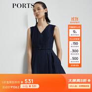 PORTS寶姿商場同款新品女裝無袖V領(lǐng)條紋肌理連衣裙LL8D279AFQ020 丈青 S (4)