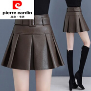 皮爾卡丹（pierre cardin）2025秋冬新款半身裙女高腰彈力pu皮短裙子時(shí)尚百搭顯瘦百褶小皮裙 黑色 A區1513 XL 115斤-125斤