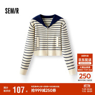 森馬（Semir）針織開(kāi)衫女短款海軍領(lǐng)溫柔系春2025寬松條紋衫少女感109125106003