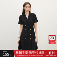 范思藍(lán)恩正式氣質(zhì)通勤連衣裙女夏季收腰顯瘦面試西裝裙 黑色 M