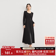 尚都比拉紅色方領連衣裙女春秋氣質(zhì)高級感內(nèi)搭打底裙子中長款 黑色 M 