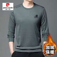 皮爾卡丹（pierre cardin）高端潮牌男士純棉圓領(lǐng)長(cháng)袖T恤春秋款中年寬松休閑打底衫男爸爸裝 905豆綠 加絨 M 165 建議120斤以下