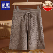 羅蒙（ROMON）三股加厚100%澳洲羊毛針織短褲女高腰顯瘦休閑短款靴褲麻花羊毛褲 原駝色 M