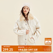 ONLY秋冬復古翻毛領寬松印花短款牛仔外套女|12340B002 J2G 米白色 XS 155/76A