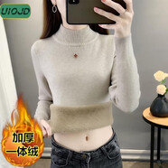 UIOJD加絨毛衣女加厚2025秋冬新款修身顯瘦半高領(lǐng)保暖上衣打底針織衫 燕麥色[加厚一體絨] 2XL  建議(135-150斤)