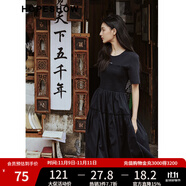 紅袖商場(chǎng)同款設(shè)計(jì)感木耳邊連衣裙夏季新款女裝字母標(biāo)收腰顯瘦氣質(zhì)裙子 海軍學(xué)院藍(lán)442 S