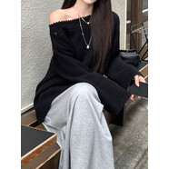 小紅書爆款韓國風(fēng)格的無肩套頭毛衣鏤空針織女士秋季2025新款寬 黑色 S100斤以內(nèi) 均碼