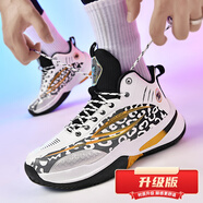 李寧高幫男鞋秋冬季青少年皮面防水防滑運動(dòng)鞋男童學(xué)生實(shí)戰籃球鞋 白黑-系帶-緩震回彈透氣防滑（升級版） 37