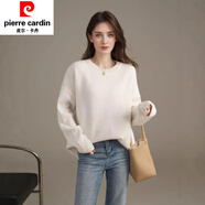 皮爾卡丹（pierre cardin）歐美風(fēng)針織衫2025秋冬新款圓領(lǐng)套頭寬松純色時(shí)尚百搭毛衣女潮大碼 白色 M