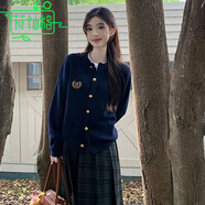 莜仙格2025款寬松上衣開衫毛衣外套顯瘦潮夏秋季英倫復(fù)古學(xué)院風(fēng)針織衫女 藏青色 XL 120-130斤