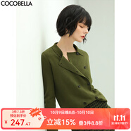 COCOBELLA預(yù)售[苔蘚綠]簡(jiǎn)約氣質(zhì)雙排扣翻領(lǐng)毛衣女針織開(kāi)衫MZ152C 橄欖綠 XL