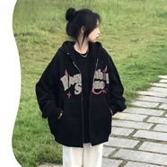 俞兆林新款潮流美式衛(wèi)衣女ins2025新款春季外套o(hù)versize寬松慵懶風(fēng)連帽 黑色春秋 薄款 M
