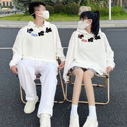 韓潮襲人（HAN CHAO XI REN）特別的情侶裝衛衣春秋冬款2025新款潮牌高級感白灰色連帽加絨外套 男白+女白【連帽薄款】高品質(zhì) 領(lǐng)邊狗狗 XL 男XL+女M