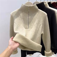 皮爾卡丹（pierre cardin）加厚一體絨毛衣女時(shí)尚立領(lǐng)半拉鏈保暖上衣冬季打底衫長(cháng)袖內搭 燕麥色 精品拉鏈一體絨 L 105-115斤