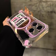 牧后跨境適用iPhone17promax高透磁吸鏡頭支架蘋(píng)果16四角防摔手機殼14 U2氣囊鏡頭支架+鏡頭膜櫻花粉 iPhone 14 PROMAX