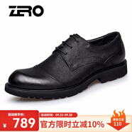零度尚品zero官方正裝鞋新品寬腳男皮鞋頭層牛皮系帶男鞋經(jīng)典百搭大頭皮鞋 黑色 39