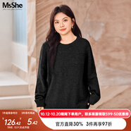 MsShe【V領(lǐng)&圓領(lǐng)】大碼女裝秋裝胖mm仿兔絨紗寬松毛衣 圓領(lǐng)-黑色現(xiàn)貨 5XL