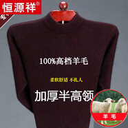 恒源祥純色羊毛絨衫男加厚半高圓領(lǐng)毛衣羊毛衫冬季款針織衫打底保暖上衣 半高 領(lǐng)酒紅-純全新100甄選精品羊毛 L 170【適合120-140斤】【柔軟舒適保暖】