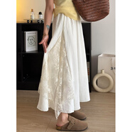 白色半身裙重工不規則蕾絲花邊蛋糕裙夏季女大碼設計感a字超長(cháng)裙 杏色_側邊蕾絲裙 S _【建議80-90斤】