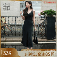美洋（MEIYANG）弗拉明戈醋酸裙法式氣質(zhì)肌理拼接V領(lǐng)吊帶通勤連衣裙夏季吊帶裙女 黑色（長(zhǎng)版） S