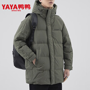 鴨鴨男士卡其色羽絨服男中長(cháng)款冬季加厚防寒服外套寬松休閑羽絨衣 灰綠色 L