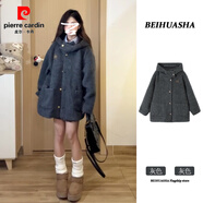 皮爾卡丹（pierre cardin）千金風(fēng)灰色短款毛呢外套女秋冬季2025新款小個(gè)子加厚連帽大衣棉服 【灰色】感冬天外套/大衣女外套秋冬感/2025新款 XL 60/65kg 【送運費險 現貨速發(fā)】