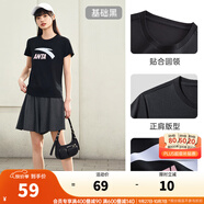 安踏LOGO短袖t恤 女夏季新款棉感顯瘦休閑針織印花T恤透氣運動上衣 【經(jīng)典大logo】基礎(chǔ)黑-2 XL /女175