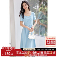 尚都比拉輕職場(chǎng)連衣裙女夏季收腰中長(zhǎng)裙泡泡袖裙子 淺藍(lán)色152L80063  S