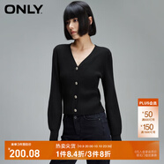 ONLY夏季簡約燈籠袖V領(lǐng)短款開衫毛衣針織衫女|12413B009 H1Z 黑色 XS (155) 76A
