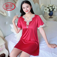 浪莎時(shí)尚睡裙女夏冰絲家居服連衣裙薄款短袖大碼絲質(zhì)睡衣女夏天睡裙 0818#紅色裙[優(yōu)質(zhì)面料] M [80~100斤]